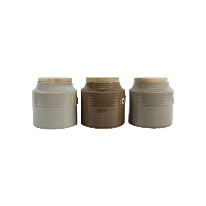 Wonderland Imported Ceramic Tea,sugar and coffee container with rubber tight wooden Lid (Set of 3)