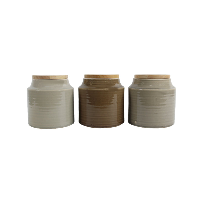 Wonderland Imported Ceramic Tea,sugar and coffee container with rubber tight wooden Lid (Set of 3)