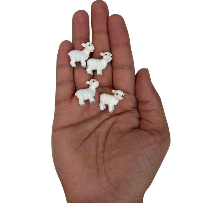 Wonderland Set of 4 Miniature White Sheep Figurines – Tiny Lamb Sculptures for Micro Landscape Decor, Fairy Gardens, and DIY Craft Projects