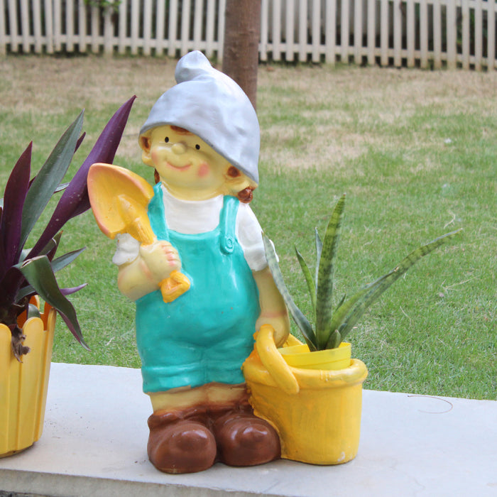 Wonderland resin boy with bucket | garden planter | garden pots