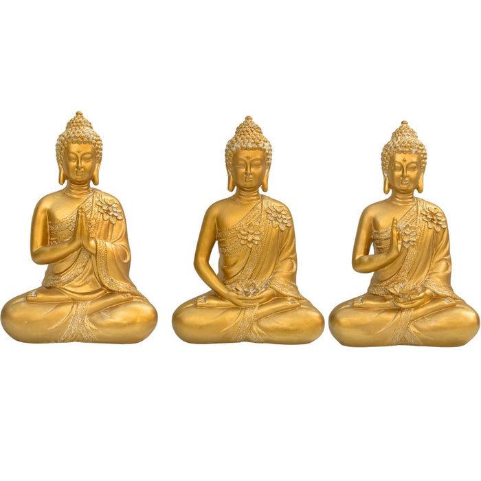 Wonderland Set of 3 Golden Sitting Buddha Statues – Decorative Zen Meditating Figurines for Home Decor, Yoga Studio, and Mindfulness