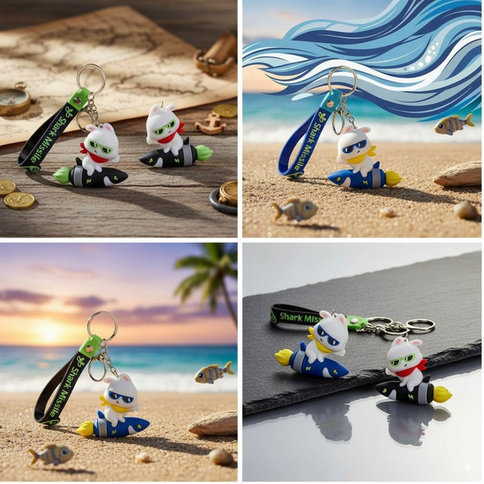 Wonderland Kawaii style ( set of 2) Rocket Bunny Keychains with Holder Accessories, Backpack Car Key Chain for Boy Girl