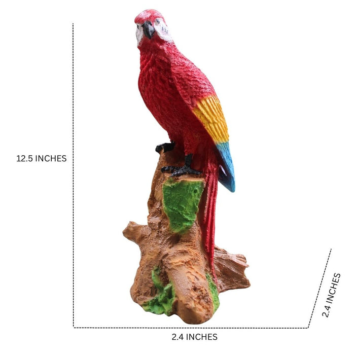 Wonderland Vibrant Red Scarlet Macaw Parrot Idol/Showpiece – Durable Garden & Home Decor Statue on Tree Stump