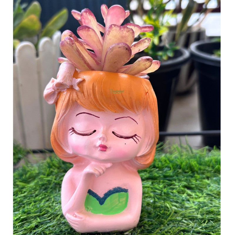 3.7 Inch Dream Girl Succulent Planter – Decorative Resin Head Vase for Indoor Plants, Cute Hand-Painted Face Pot for Home & Office Decor- Plant is Not Included