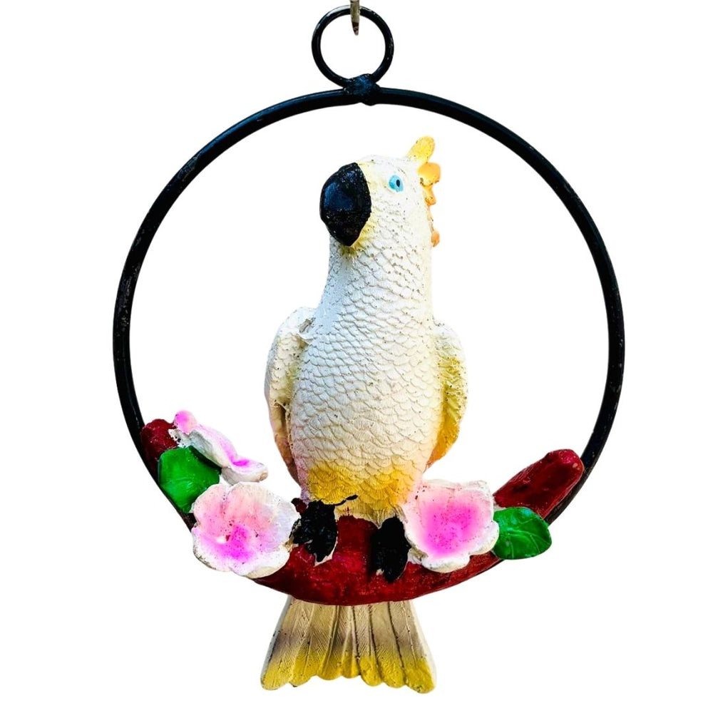 Elegant White Bird Figurine on Floral Branch Ring Parrot -