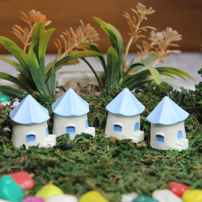 Wonderland imported miniatures ( pack of 4 ) blue roof houses