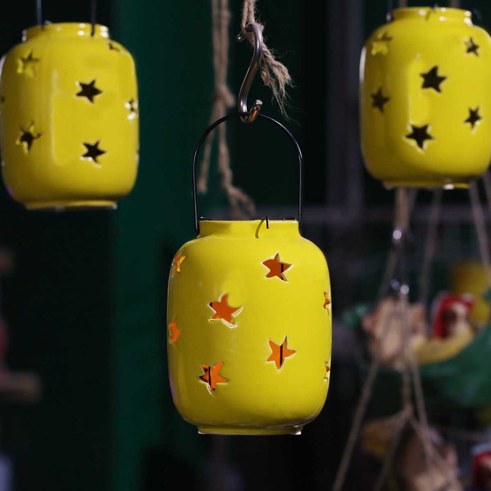 Wonderland Imported Ceramic hanging tea light lamp-Yellow