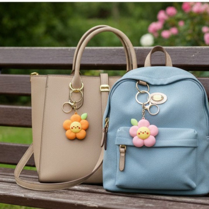 Wonderland Kawaii style ( set of 2)Lovely Flower Keychains with Holder Accessories, Backpack Car Key Chain for Boy Girl