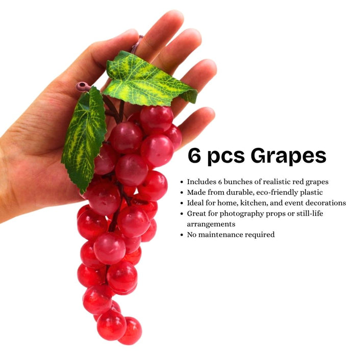Wonderland set of 6-  6 pieces of Artificial Wine  Grapes Bunches| Lifelike Artificial Grapes| Fake Grape Bundle for Decoration, Home, Garden and dinning area