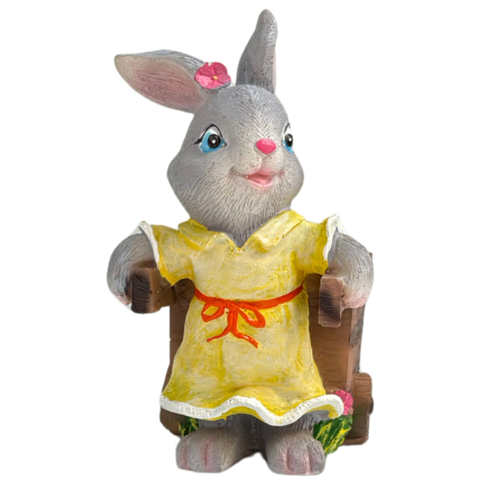 Wonderland Whimsical Bunny Rabbit Garden Planter – Decorative Succulent Pot with Wooden Cart Design – Hand-Painted Resin Flower Pot for Indoor/Outdoor Home Decor