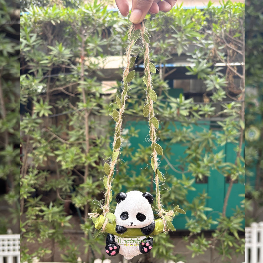 Adorable Mini  Hanging Panda on Bamboo Swing Figurine