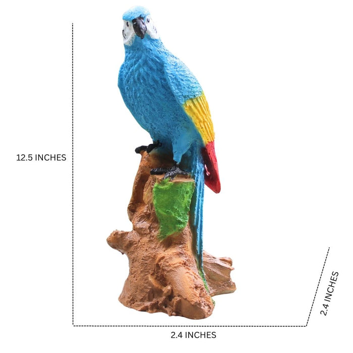 Vibrant Blue and Gold Macaw Parrot Garden Statue | Realistic Tropical Bird Sculpture on Tree Stump | Indoor/Outdoor Resin Decor