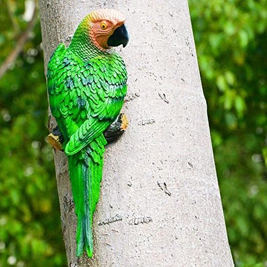 Tropical Parrot Wall Decor Set (Green & Red Macaws)Life Like Bird Sculptures | Lawn Figurines| Garden Décor