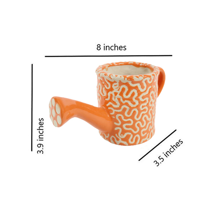 Ceramic Watercan Pot for Home and Garden Decoration (Orange)