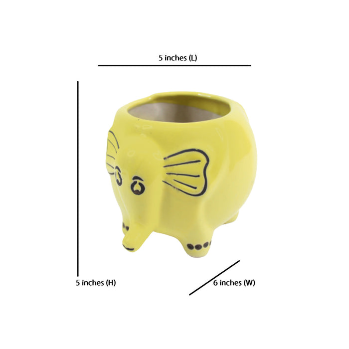 Elephant Ceramic Pot for Home and Garden Decoration (Yellow)
