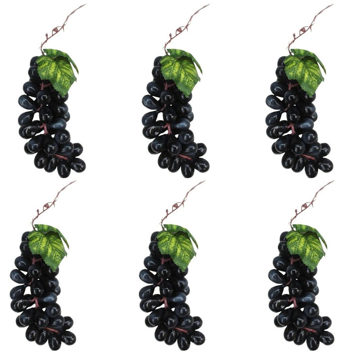 Wonderland set of 6-Artificial  Black  Grapes Bunche, Lifelike Artificial Grapes, Fake Grape Bundle for Vine Decoration, Wine Kitchen Garland Decor, Faux Fruit Props
