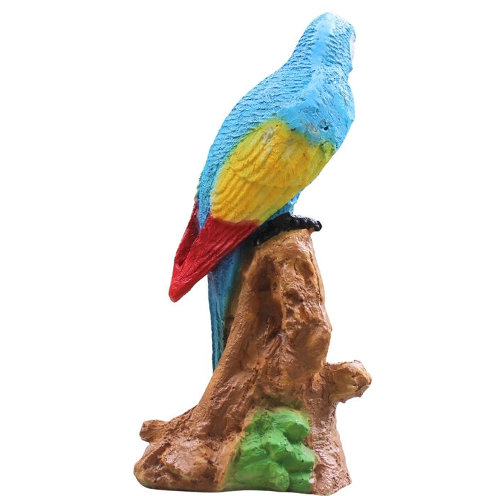 Vibrant Blue and Gold Macaw Parrot Garden Statue | Realistic Tropical Bird Sculpture on Tree Stump | Indoor/Outdoor Resin Decor