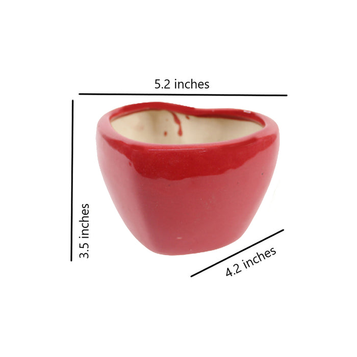 Ceramic Heart Pot for Home and Garden Decoration (Red)