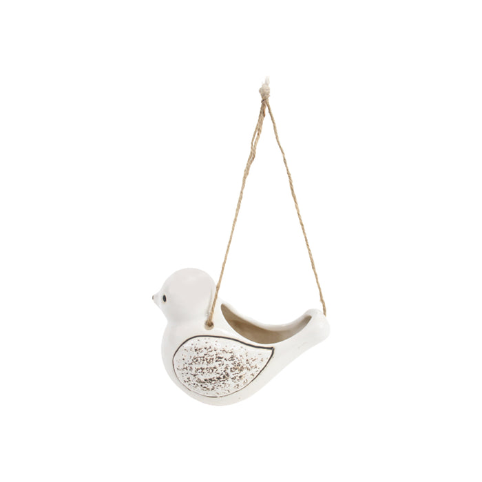 Ceramic Hanging Bird Pot for Home and Garden Decoration (White)