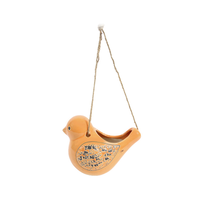 Ceramic Hanging Bird Pot Home and Garden Decoration (Mustard)