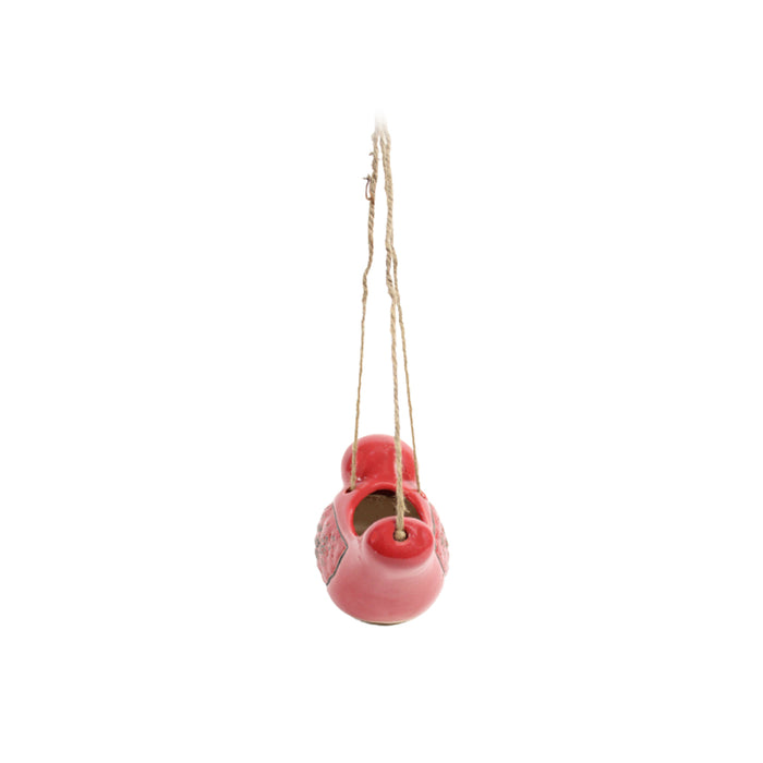 Ceramic Hanging Bird Pot for Home and Garden Decoration (Red)