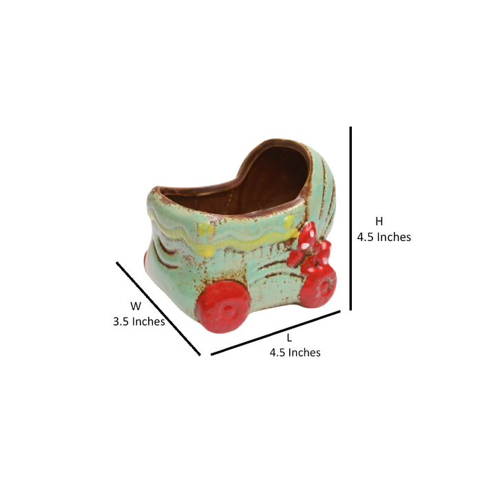 Wonderland imported ceramic pram shape planter | Style 4| can grow plants directly