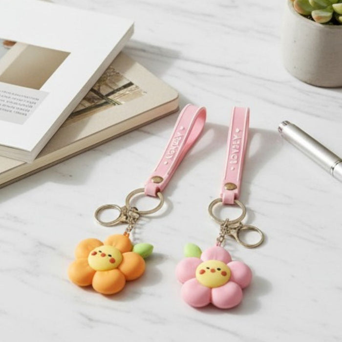 Wonderland Kawaii style ( set of 2)Lovely Flower Keychains with Holder Accessories, Backpack Car Key Chain for Boy Girl