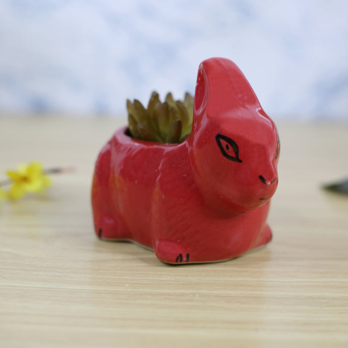 Rabbit Ceramic Planter for Home and Balcony Decoration (Red)