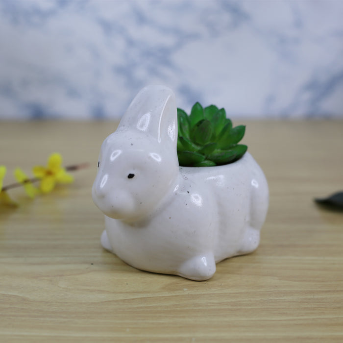 Rabbit Ceramic Planter for Home and Balcony Decoration (White)