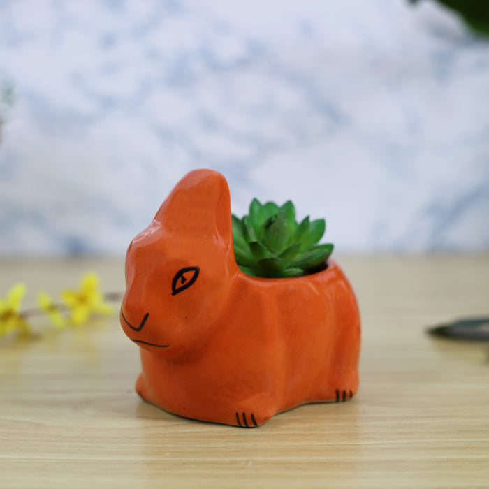 Rabbit Ceramic Planter for Home and Balcony Decoration (Orange)