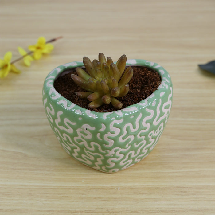 Ceramic Heart Pot for Home and Garden Decoration (Green)