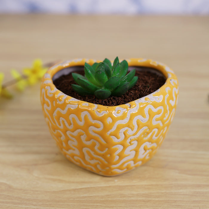 Ceramic Heart Pot for Home and Garden Decoration (Yellow)