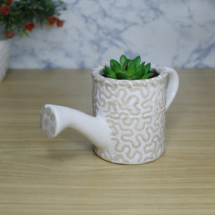 Ceramic Watercan Pot for Home and Garden Decoration (White)