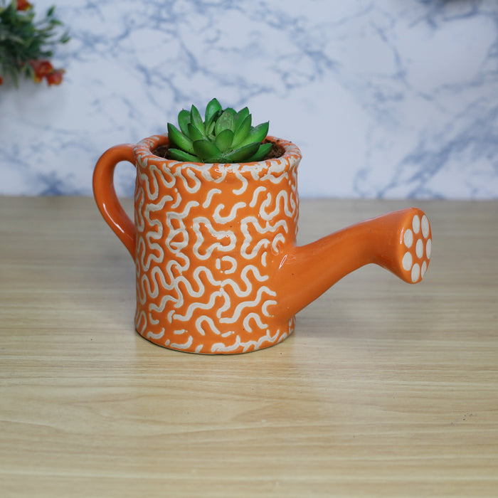 Ceramic Watercan Pot for Home and Garden Decoration (Orange)