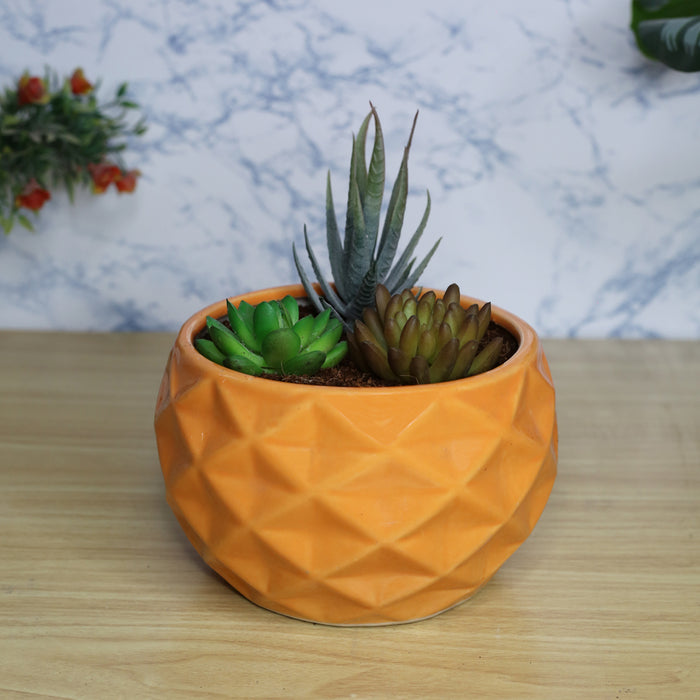 Small Pineapple Ceramic Pot for Home and Garden Decoration (Orange)
