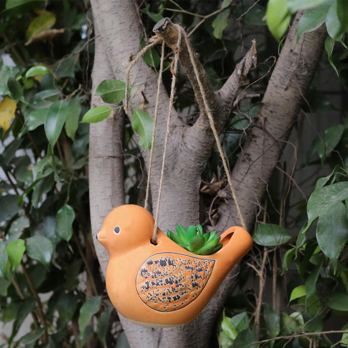 Ceramic Hanging Bird Pot Home and Garden Decoration (Mustard)