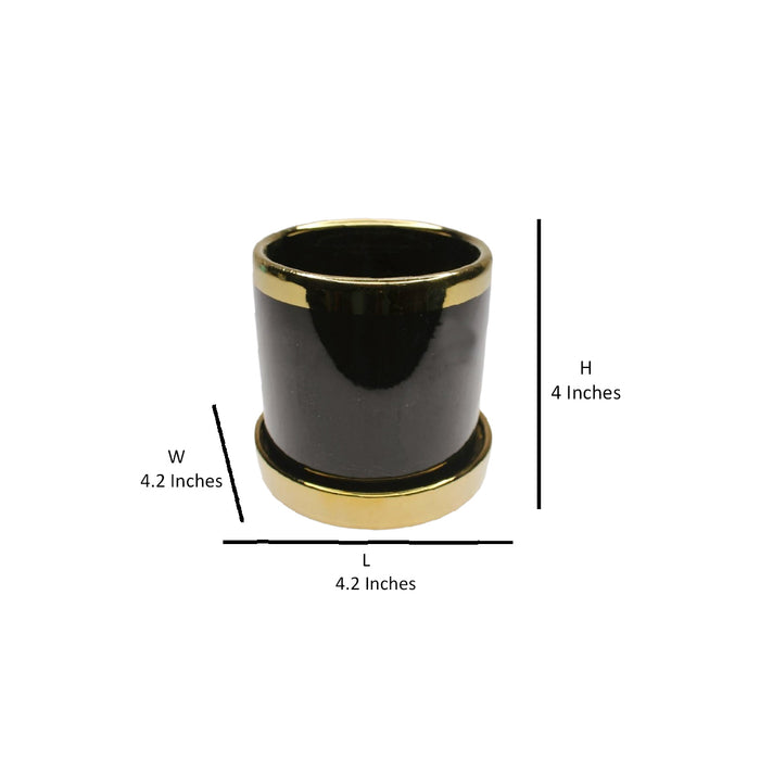 Wonderland black ceramic flower pot for real plants with golden plate