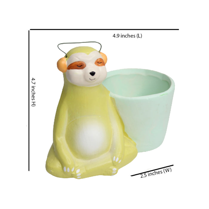Sloth Bear Yoga Listening Music Ceramic Pot for Home Decoration