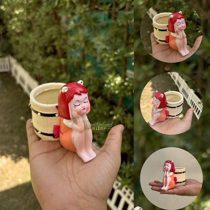 3.5 Inch Dream Girl Succulent Planter – Decorative Resin Flower Pot for Indoor Plants, Cute Miniature Garden Decor & Desk Accessory- Plant Not Included