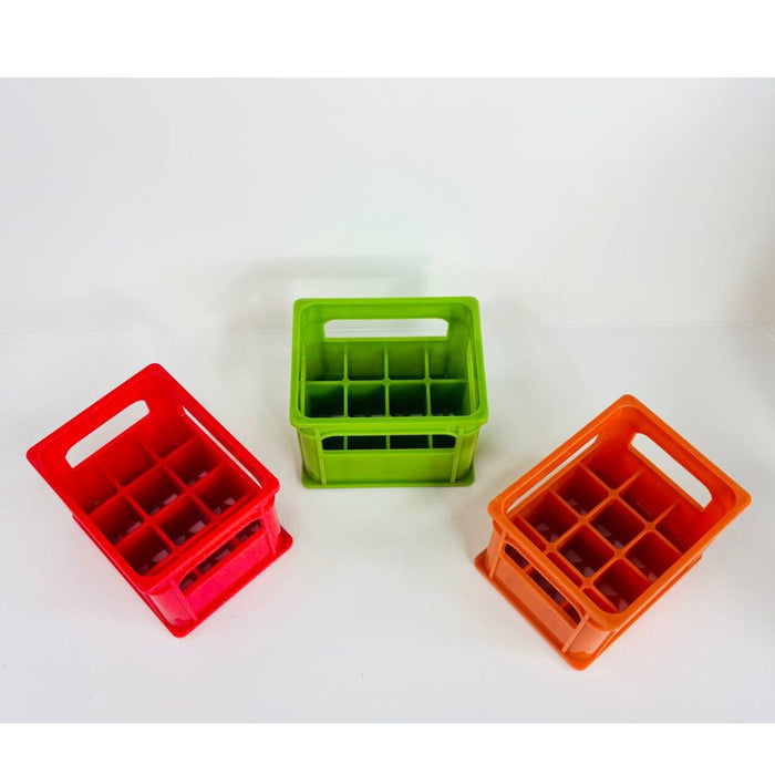 Wonderland set of 4- Multi-Color Heavy Duty Plastic Bottle Crates | Stackable Beverage Storage & Utility Baskets (6-Pack Assorted Colors)