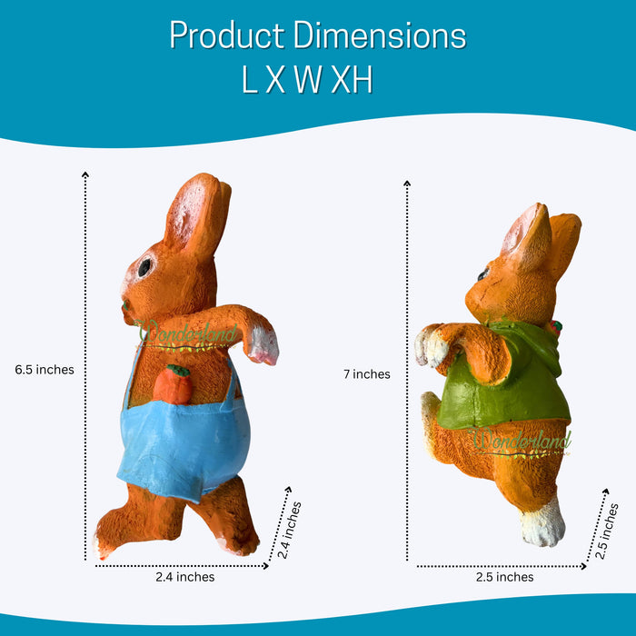 Wonderland Whimsical Climbing Bunny Garden Pot Hangers - Set of 2 Hand-Painted Resin Rabbit Ornaments for Planters and Flower Pots