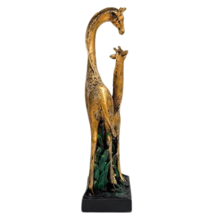 Wonderland Gold Giraffe Couple Statue with Etched Pattern Design | Figurine for Home Décor