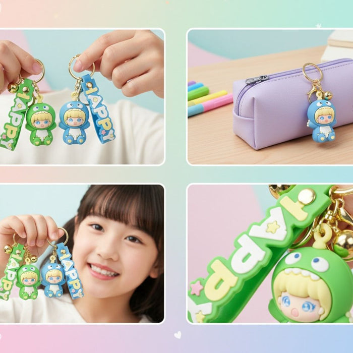 Wonderland Kawaii style ( set of 2) Dino Buddy Keychains with Holder Accessories, Backpack Car Key Chain for Boy Girl