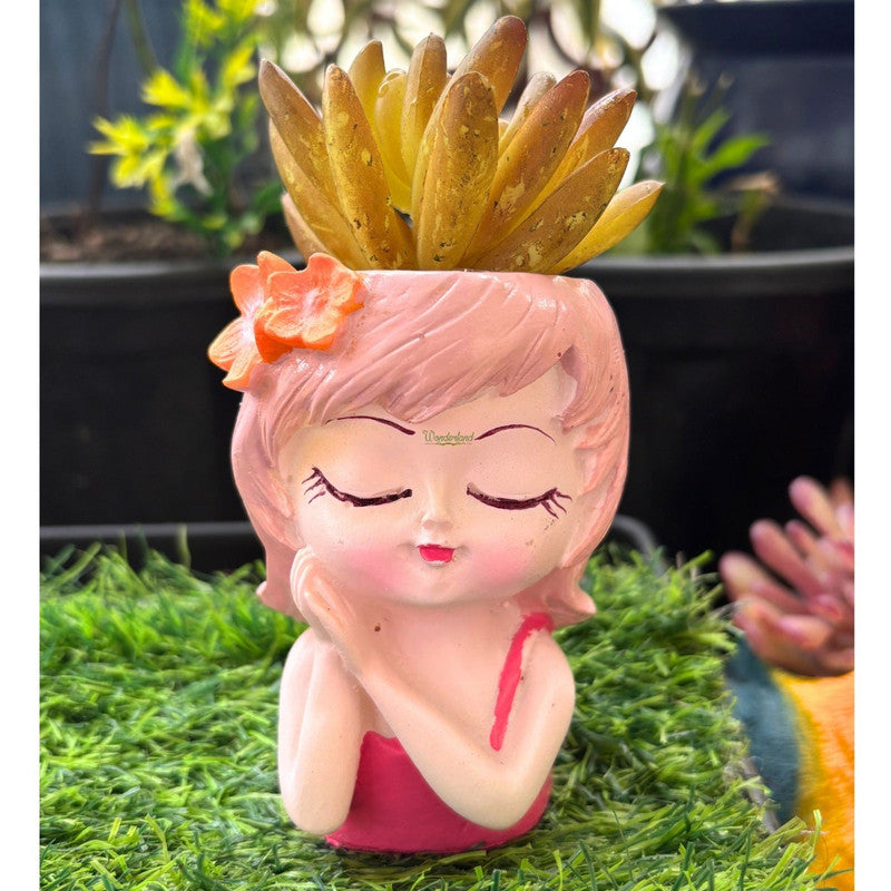 3.7 Inch Dream Girl Succulent Planter – Decorative Resin Head Pot for Indoor Plants, Cute Female Figurine Cactus Vase for Home & Office Decor (Pink)- Plant not Included