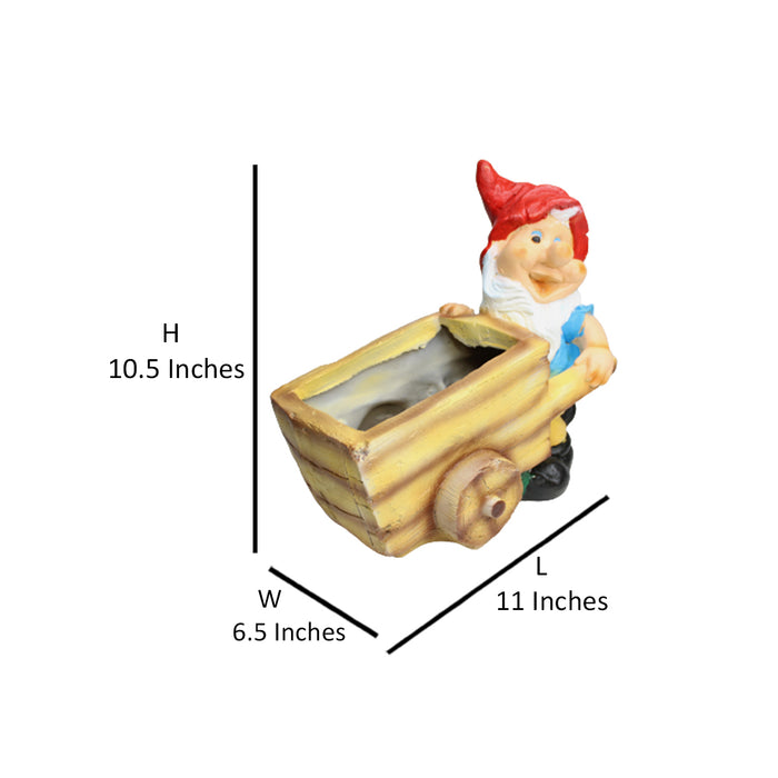 Gnome Pushing Cart Pot Planter for Home and Garden Decoration
