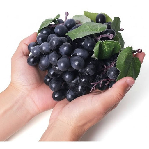Set of 6 Artificial Black Grape Clusters with Green Leaves: