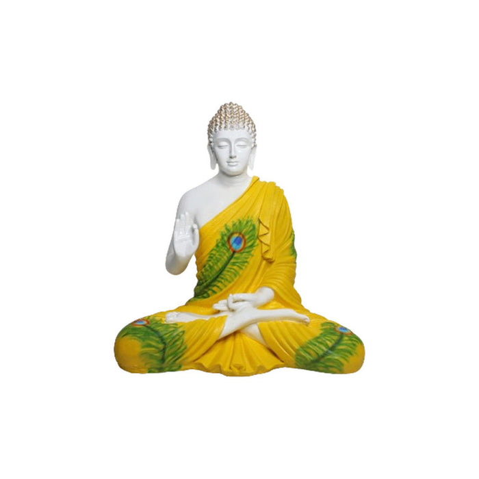 Wonderland 2ft Ashirvad Avastha Buddha Resin Statue, showpiece, Gift (Yellow & Green)