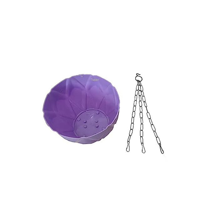(Set of 2) Hanging Solitaire Pot with Chain and Drain Base for Home Garden, Purple