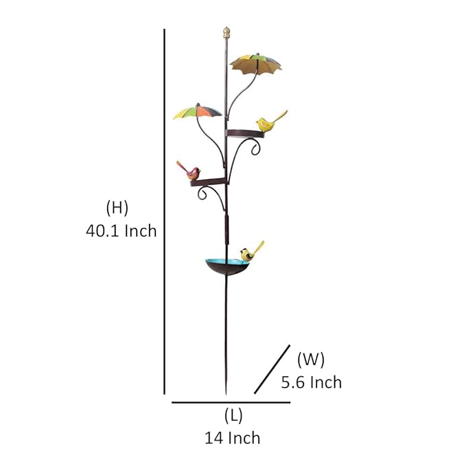Wonderland Umbrella bird feeder Stake, Stick Metal | Height 40 Inches | to be inserted in soil of garden or planter | Bird Feeder and Bird Bath for Garden decor, balcony decoration