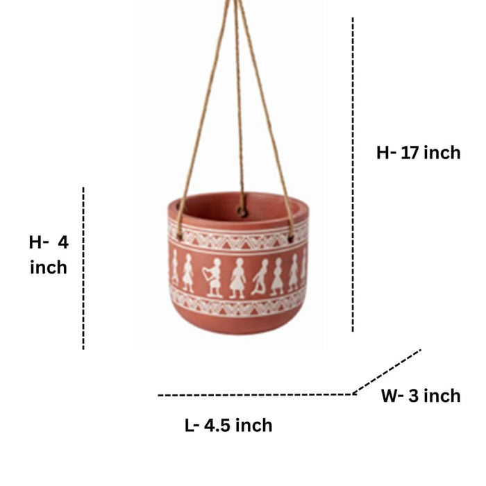 Terracotta Folk Art Hanging Planter-Hanging Planter-Cute Plant Pot - For Indoor/Outdoor Decor, For Plants, Flowers, And Herbs White